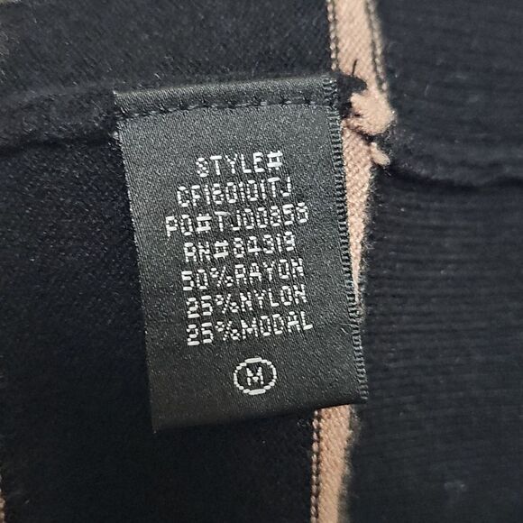 Black and Tan Cowl Neck Sweater Dress with Horizontal Stripes. Size Medium. - Picture 4 of 4